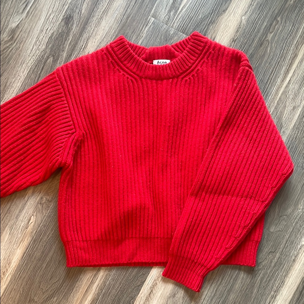 Acne Red Ribbed Crew Neck Sweater